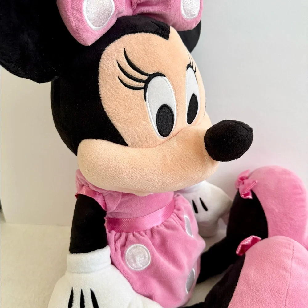 Disney Minnie Mouse Plush 27” Stuffed Animal Pink Polka Dot Bow and Dress
